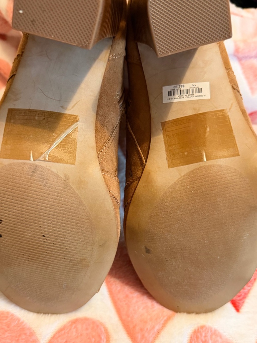 Torrid Tan Suede Laser-Cut Open-Toe Ankle Booties 4.5 inch heel - Picture 6 of 7